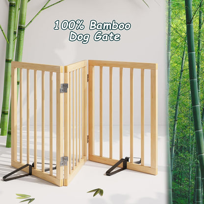 Freestanding Dog Gates Indoor, 3-Panel Pet Gates with 2 Metal Stands and 360° Hinge, 24" H Foldable Dog Gate for Stairs, Doorway, Kitchen, Expands Up to 55" Fully Assembled - Black Walnut