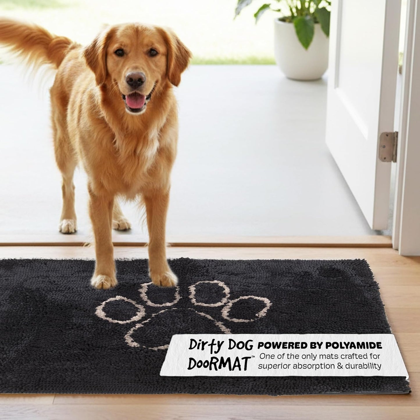 Dog Gone Smart Dirty Dog Doormat - Fast Drying Rug with Super Gripper Backing for Clean Floors - Super Absorbent and Machine Washable Mat for Muddy Paws - Grey