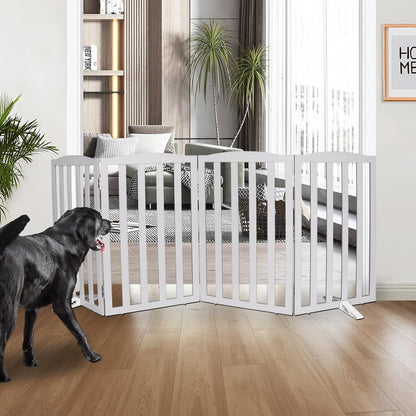 ZJSF Foldable Freestanding Indoor Dog Gate for House Wood White Long Pet Gates Dog Fence for Stairs Puppy Gates for Hallways,Pet Fence, Puppy Gate,Support Feet Included 24 "Height-3 Panels