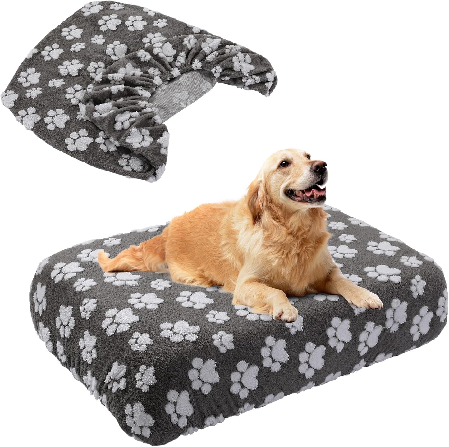 BALAPET Washable Dog Bed Cover 100% Waterproof, Soft Plush Velvet Dog Bed Covers Replacement Only, Fitted Reusable Cover for Pet Mat Bed(36x27x6in)