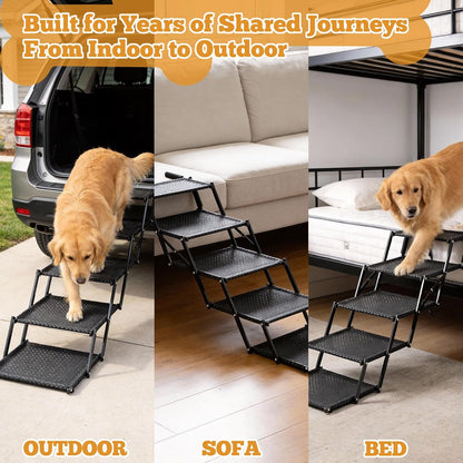 Dog Stairs for Car - Foldable 5-Step Non-Slip Pet Stairs for Home, Lightweight Dog Steps for Senior & Small Dogs to SUV, Truck, Bed - Supports 200 lbs
