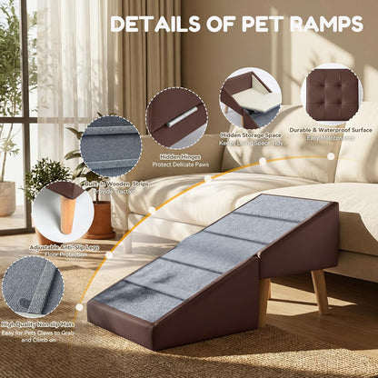Dog Ramp for Small Dogs, 15.7" H 3-in-1 18.5" Extra Wide Foldable Ottoman & Hidden Storage Design Dog Stairs for Couch Sofa, Non-Slip Pet Steps for Puppy Senior Injured Dogs (White)