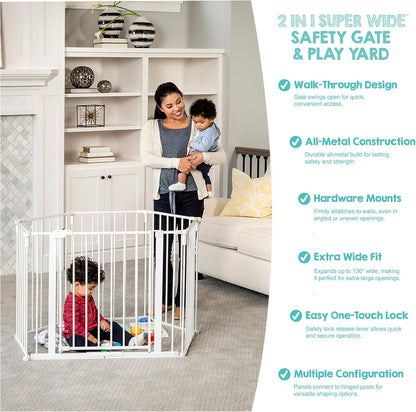 Regalo Safety 28"-76” Super Wide Configurable Baby Gate for Doorways & Open Spaces, 3-Panel Wall Mounted Safety Gate with Door for Babies, Toddlers & Pets, Includes Wall Mount Hardware