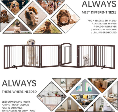 JSB 96-inch Extra Wide 30-inch Tall Dog gate with Door Walk Through, Freestanding Pet Gate for Halls, Stairs & Home, Pet Puppy Safety Dog Fence with 2PCS Support Feet (Black)