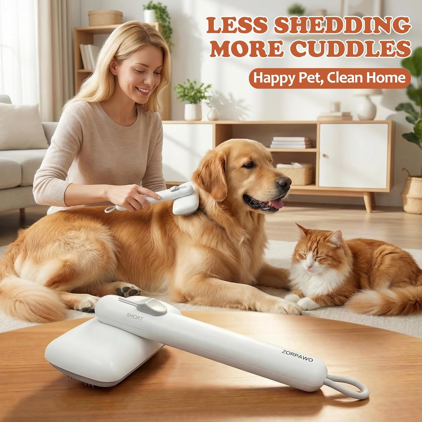 Self Cleaning Slicker Brush,2-Level Adjustable Dog Brush for Thick Undercoat,Golden Retriever,Border Collie,Poodle,Long Haired Summer Shedding(Green)