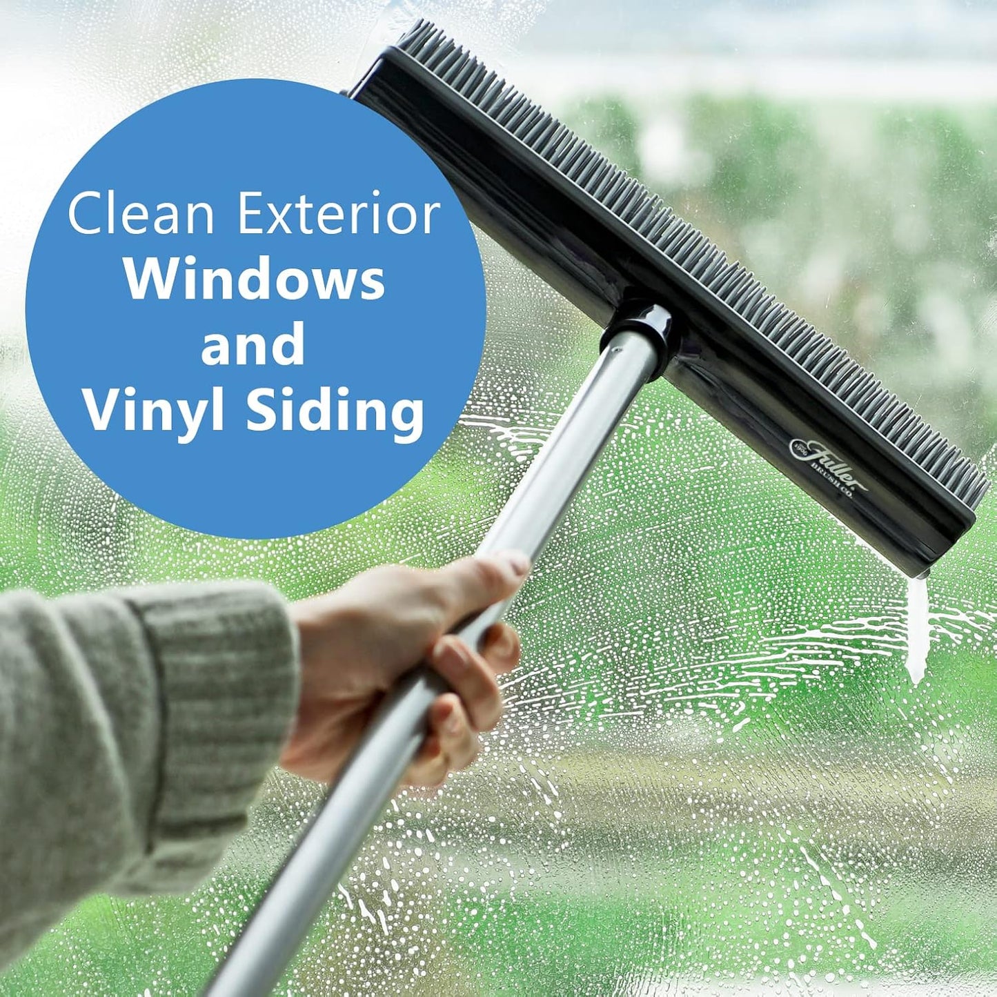 Fuller Brush Rubber Broom – for Carpets Floors Stairs Upholstery – Electrostatic Action Removes Pet Hair Lint Fuzz Dirt Particles – Built-in Squeegee Tackles Wet Messes (Complete Broom)