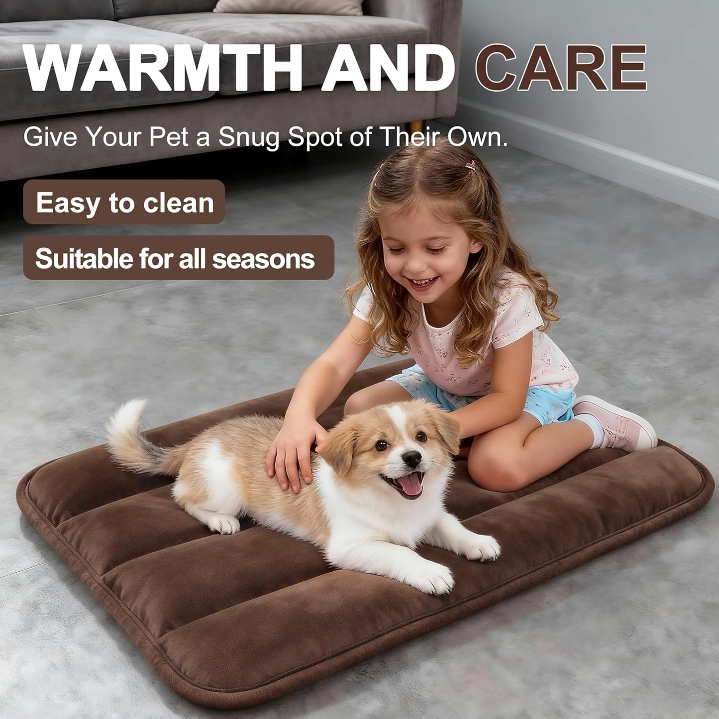 Dog Bed Mat, Reversible Crate Pad & Cute Dog Bed - Machine Washable Kennel Mat with Ultra Soft for Small Dogs (Cool/Warm), 24" x 18", Grey&Star