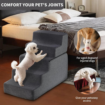 Dog Stairs for Small Dogs & Cats 13.5" H, 3-Step Non-Slip Dog Steps for Bed, Sofa and Chair, Pet Stairs with High Density Foam, Grey