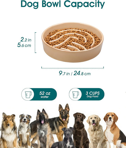 vancasso Slow Feeder Dog Bowl, 1.5 Cup Ceramic Slow Feeding Food Dish for Small and Medium Breed, Puzzle Dog Food Bowl for Fast Eater, Pink