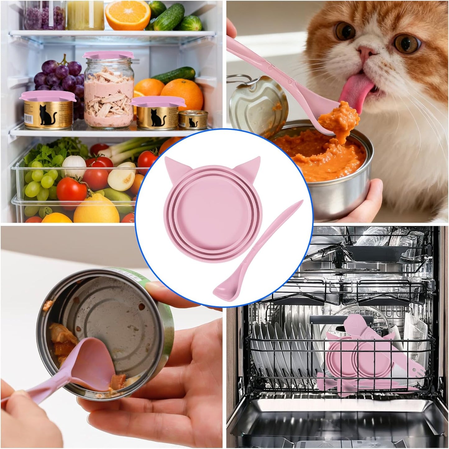 5-Piece Set Reusable Cat Food Can Lids, BPA-Free, Odor-Proof, Fits 2.4/2.8/3.2 Inch Cans (2.8oz/3oz/5.5oz), Fridge Safe (gray)
