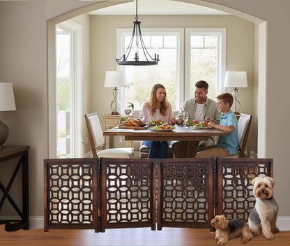 Croft&Cane Wooden Foldable Pet Dog Safety Gate – 3 Panel Freestanding Indoor Pet Fence (20 inches W x 24 inches H) – Hand-Carved Solid Wood & MDF – Fully Assembled - Antique Brown