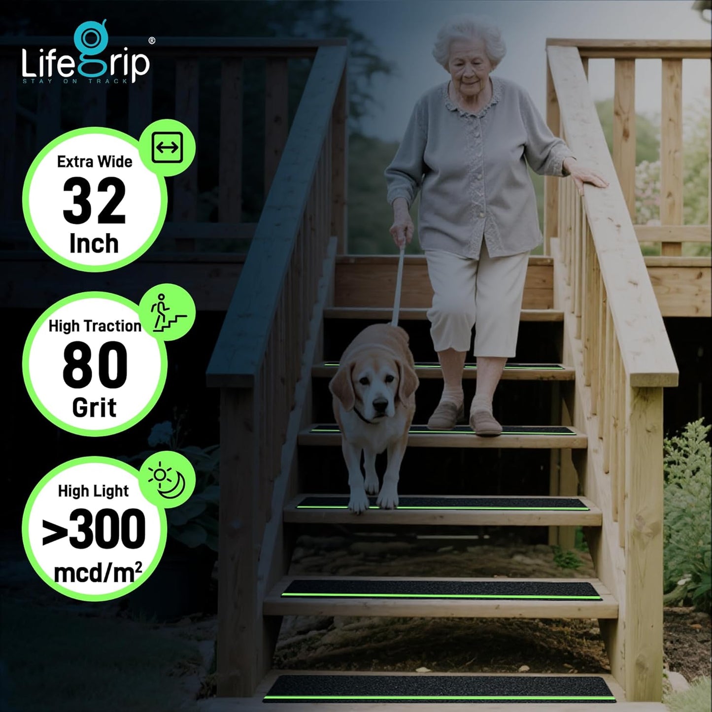 LifeGrip Stair Treads Non-Slip (15PCS), Anti Slip Transparent Stair Treads Tape for Indoor Wooden Step (4"X30"X15P-Treads)