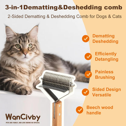 Undercoat Rake Pet Brush with Square Handle, Premium Dematting Comb & Cat Dog Shedding Tool, Efficient Grooming Brush for Detangling Mats & Loose Fur, Ideal for Large Medium Small Dogs and Cats