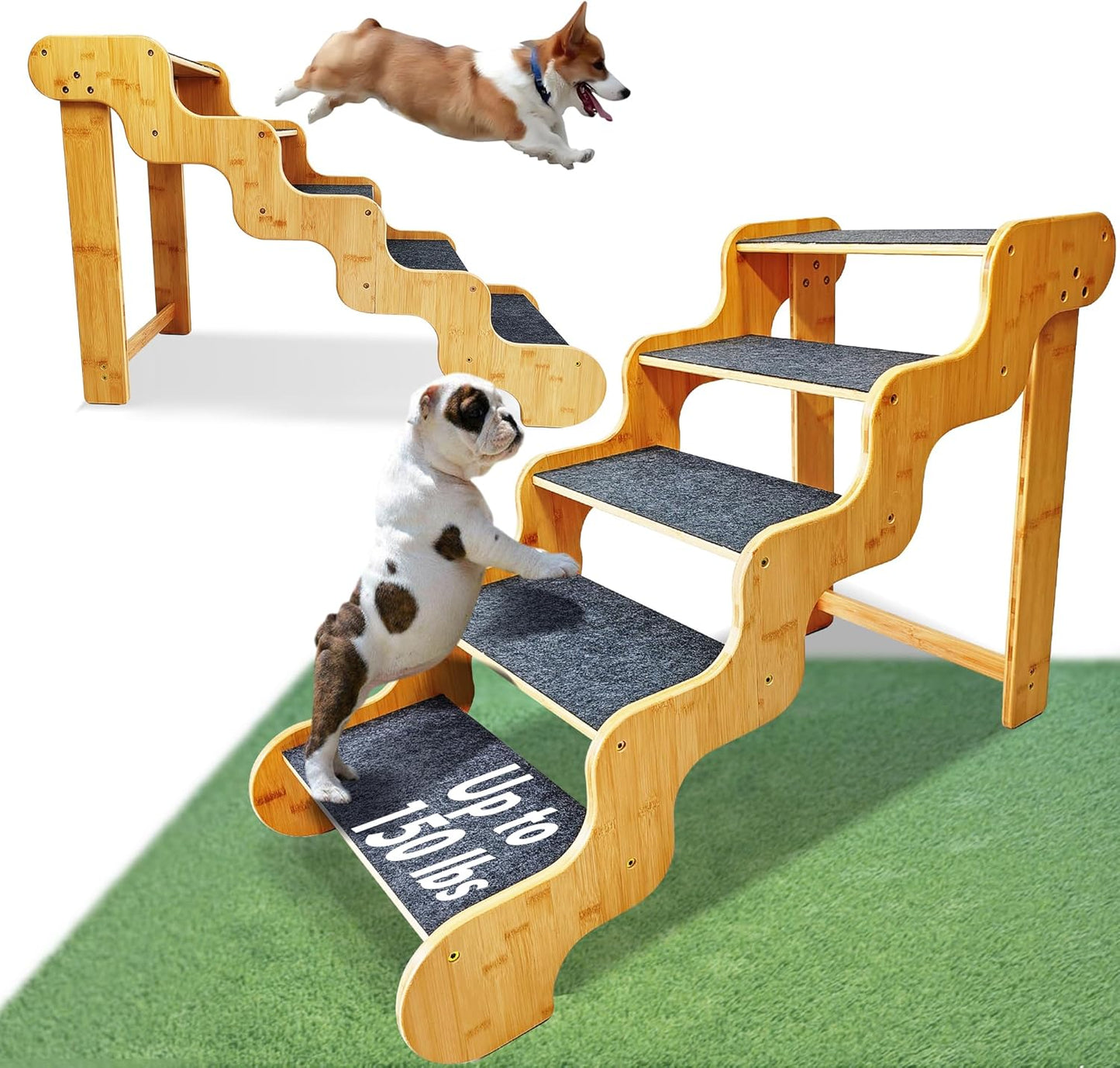 Dog Stairs for Small Dogs,3-Step Bamboo Wooden Dog/Pet/Cat Steps Ramp for Couch Sofa,Bed and Car, Can Support Weighing Up to 160 LB,