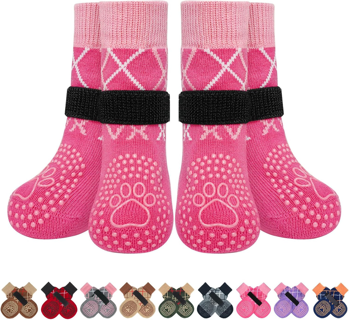 BEAUTYZOO 6PCS Dog Socks to Prevent Licking Paws, Anti Slip Dog Shoes for Hot Pavement Hardwood Floors, Traction Control Toe Grips Boots & Paw Protectors for Small Medium Large Senior Dogs, Grey S