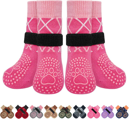 BEAUTYZOO 6PCS Dog Socks to Prevent Licking Paws, Anti Slip Dog Shoes for Hot Pavement Hardwood Floors, Traction Control Toe Grips Boots & Paw Protectors for Small Medium Large Senior Dogs, Grey S