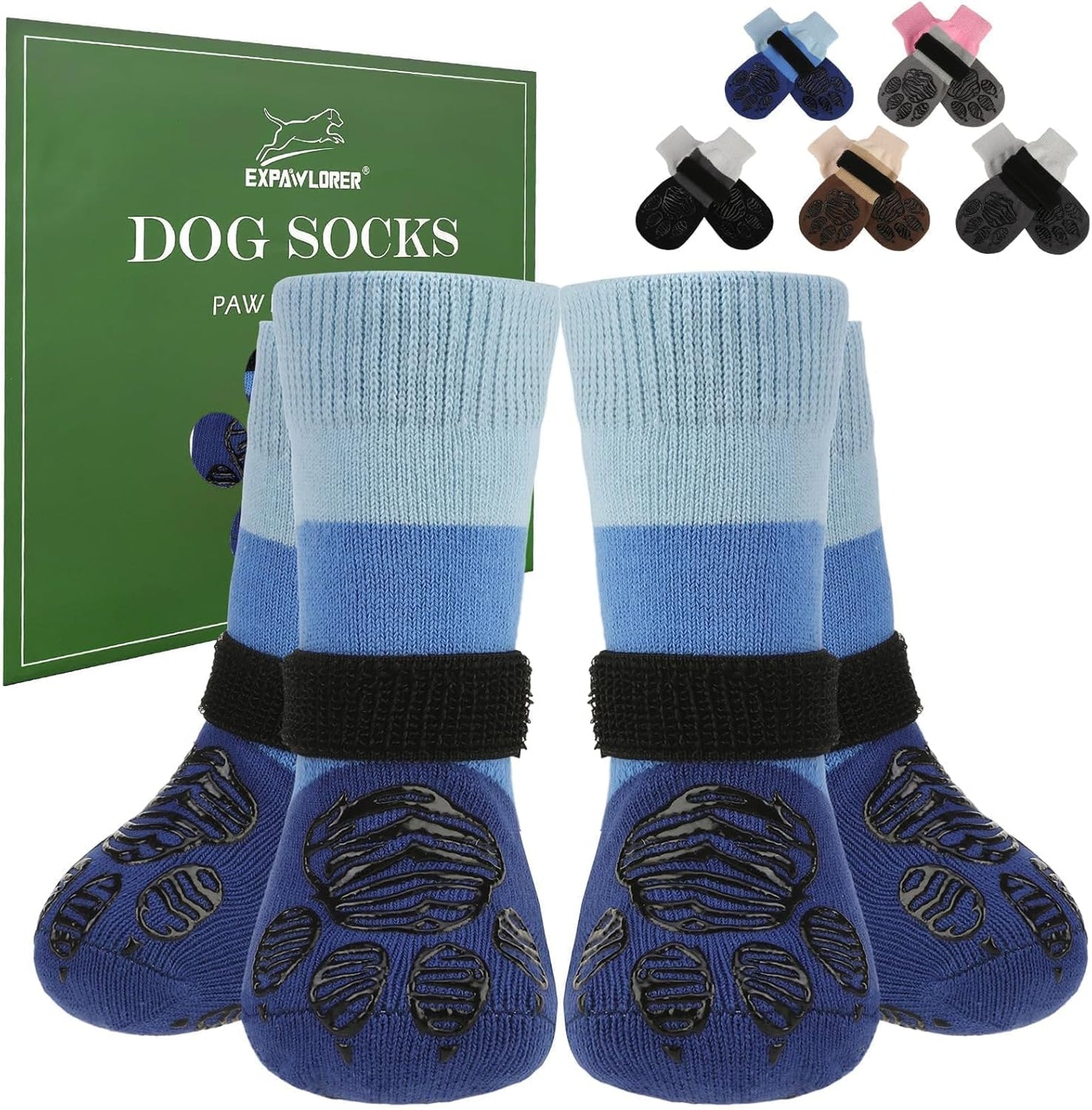 EXPAWLORER Anti Slip Dog Socks to Prevent Licking Paws, Dog Shoes for Hot Pavement Walk, Dog Booties for Hardwood Floors, Dog Boots & Paw Protectors with Grippers for Small Medium Large Senior Dogs M