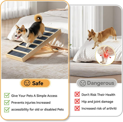 Dog Ramp for Bed,39" Long Adjustable Wooden Pet Ramp for Small Medium Dogs,Non-Slip Surface and High Traction,Metal-Reinforced Folding Ramp for Dogs to get on Bed Couch Car,up to 132lbs