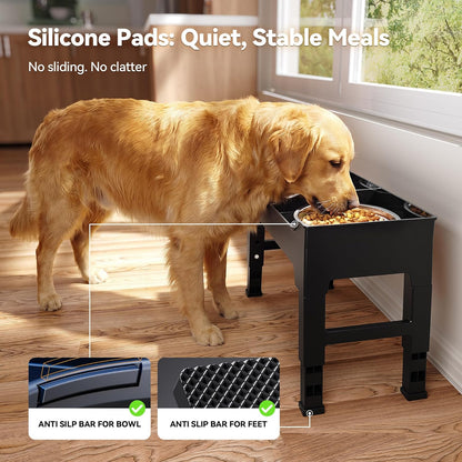 CZPET Elevated Dog Bowls Mess Proof with Splash Guard 4 Heights Adjustable Raised Stand with 2L (67 oz) Stainless Steel Bowls, Lifted Food Water Feeder for Small, Medium & Large Dogs