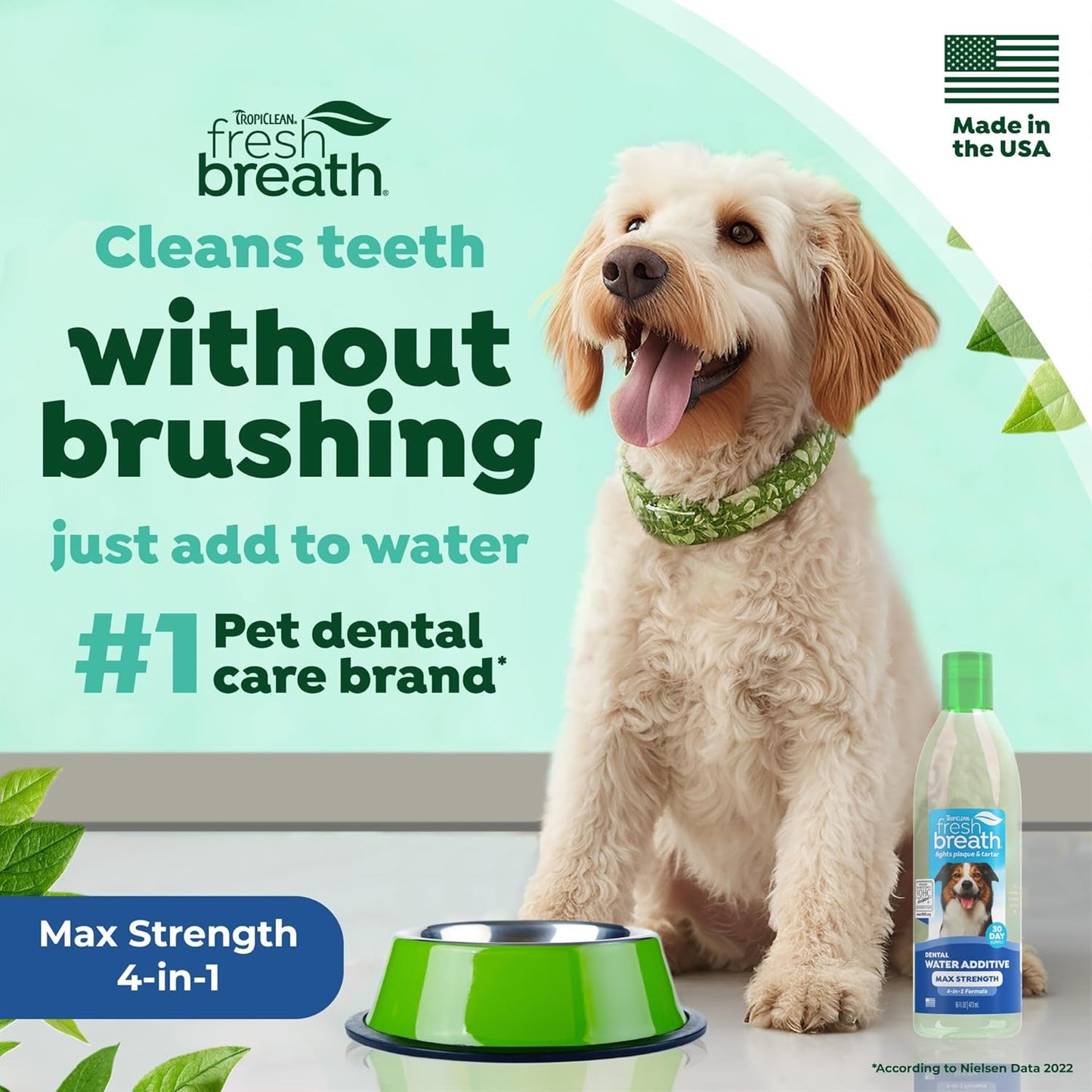 TropiClean Fresh Breath Water Additive for Dogs, Dog Breath Freshener and Teeth Cleaning Solution, No Toothpaste or Toothbrush Required, 16oz.