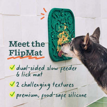 WOOF FlipMat Mini- Easy-to-Clean Lick Mat for Small Dogs & Travel - Slow Feeder Mat with Double-Sided-Non-Slip Design - BPA-Free Silicone - Lick Mat - Interactive Dog Toys - Lavender
