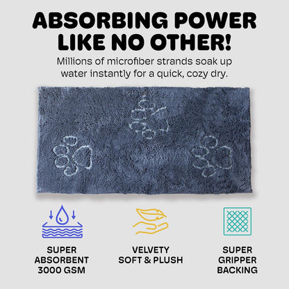 Dog Gone Smart Dirty Dog Doormat - Fast Drying Rug with Super Gripper Backing for Clean Floors - Super Absorbent and Machine Washable Mat for Muddy Paws - Grey
