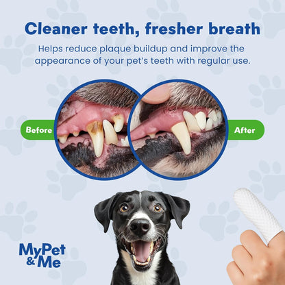 MyPet&Me Dog Dental Wipes, 50 Count - Disposable Finger Tooth Wipes for Dogs and Cats, Textured No-Rinse Cloths for Teeth and Gums, Fits Most Fingers, Travel-Friendly