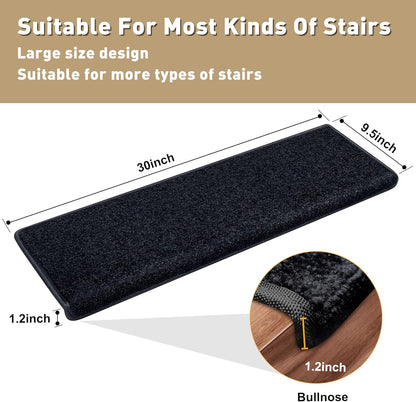 PURE ERA Bullnose Carpet Stair Treads Set Tape Free Non-Slip Indoor Stair Protectors Pet Friendly Rugs Covers Soft Skid Resistant Washable Reusable 9.5" x 30"(14 Pieces,Cream Gray)