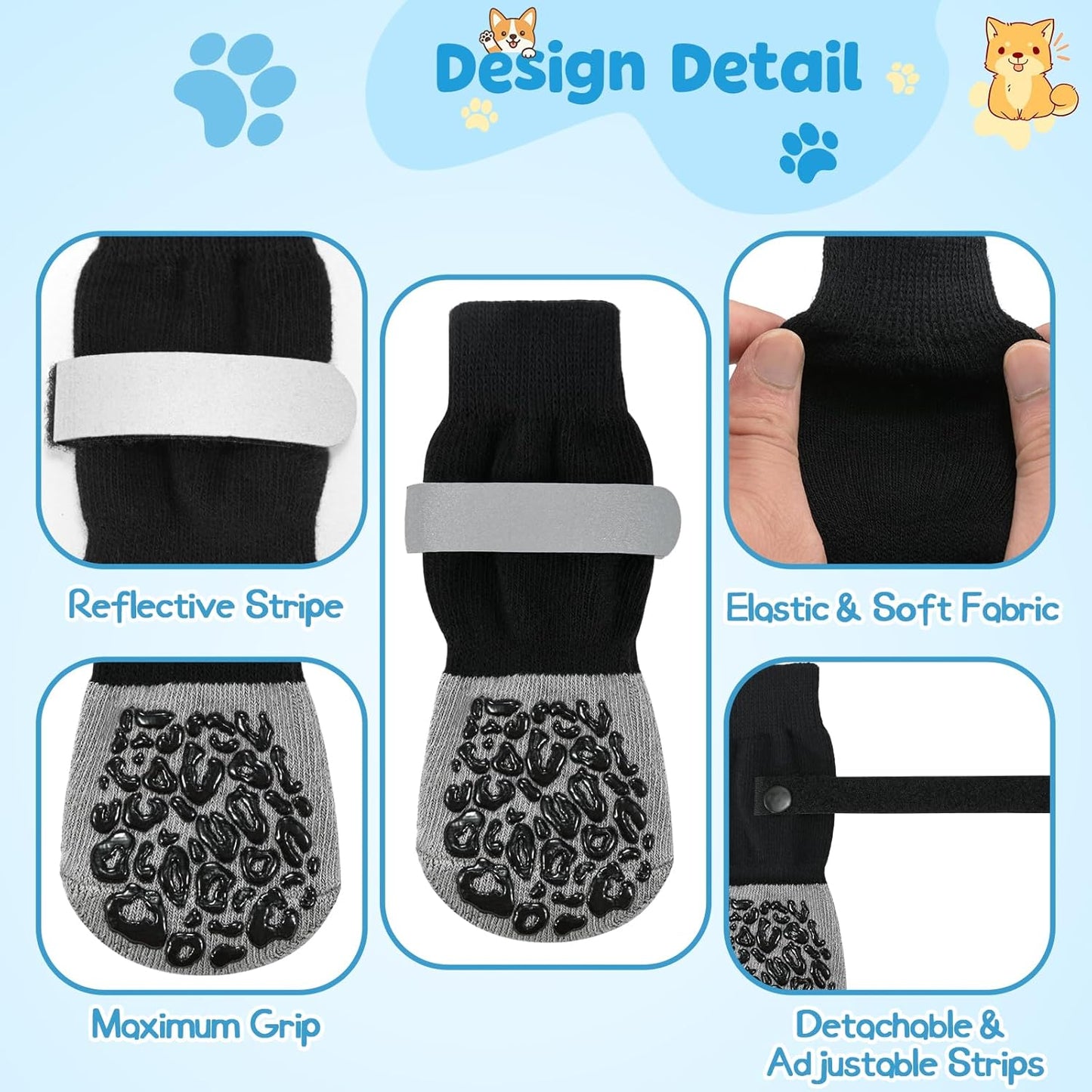 HeavenEye Anti Slip Dog Socks, Dog Paw Protectors Maximum Grip Prevent Licking Paws Slipping, Paw Protector for Hot & Cold Pavement Shoes Boots for Small Medium Large Senior Dogs(White Bone,L)