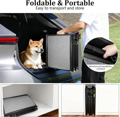67" x 20" Dog Ramp for Car, Folding Pet Stair Ramps for Truck, SUV, Portable Pet Steps Load-Bearing 200LBS with Non-Slip Surface
