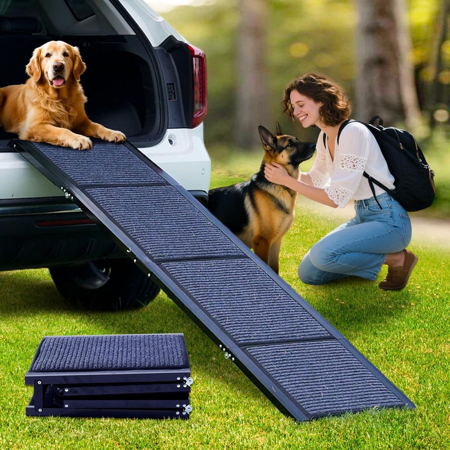 DoCred Dog Ramp for Car, 71'' L x 20'' W Dog Ramps for Large Dogs, Extra Wide Pet Ramp with Non-Slip Surface for Medium & Large Dogs to Get in Car, SUV & Truck, Supports Up to 250 Lbs