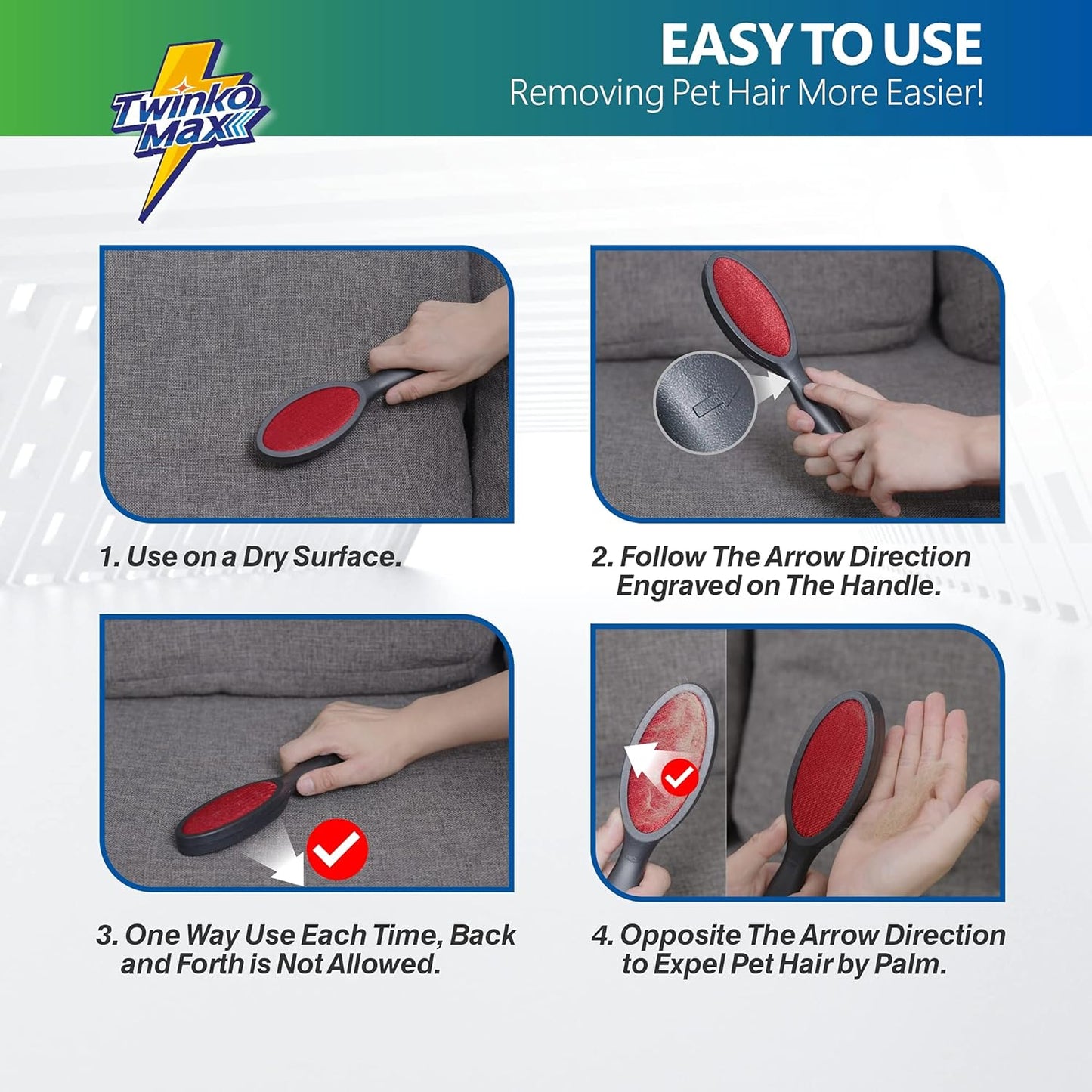 Twinko Max Lint Brush, Lint Remover, Pet Hair Remover, Clothes Brush, Magic Lint Remover Brush, Sheet and Carpet Cleaning Brush, 2-Sided and Reusable, No Need Lint Roller Refill.