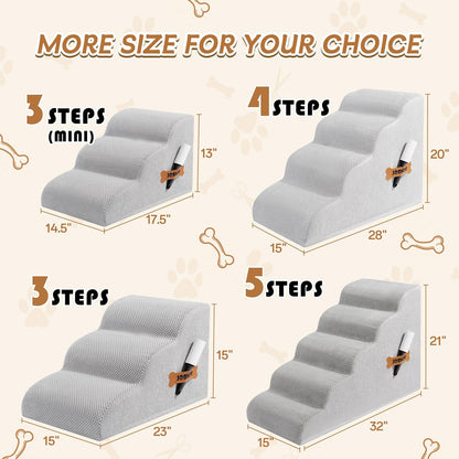 Romrol Dog Stairs Ramp for High Beds Couches, High Density Foam Pet Steps with Durable Non-Slip Waterproof Fabric Cover, Dog Stairs for Small Dogs or Cats or Pets, 5-Step, 22 Inch, Grey