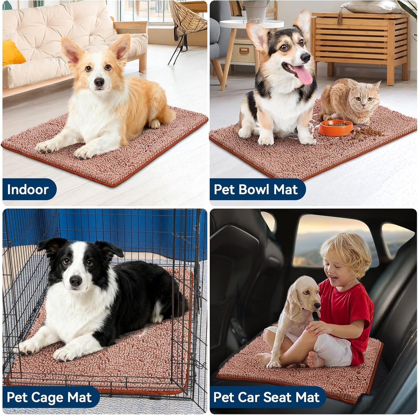 Bcoimo Super Absorbent Dog Door Mat, 30"*20" Anti Slip Mat for Muddy Paws, Pet Rugs for Dirty Paws Washable that Absorbs Moisture and Dirt, for Dog Cage and Pet Resting Carpet