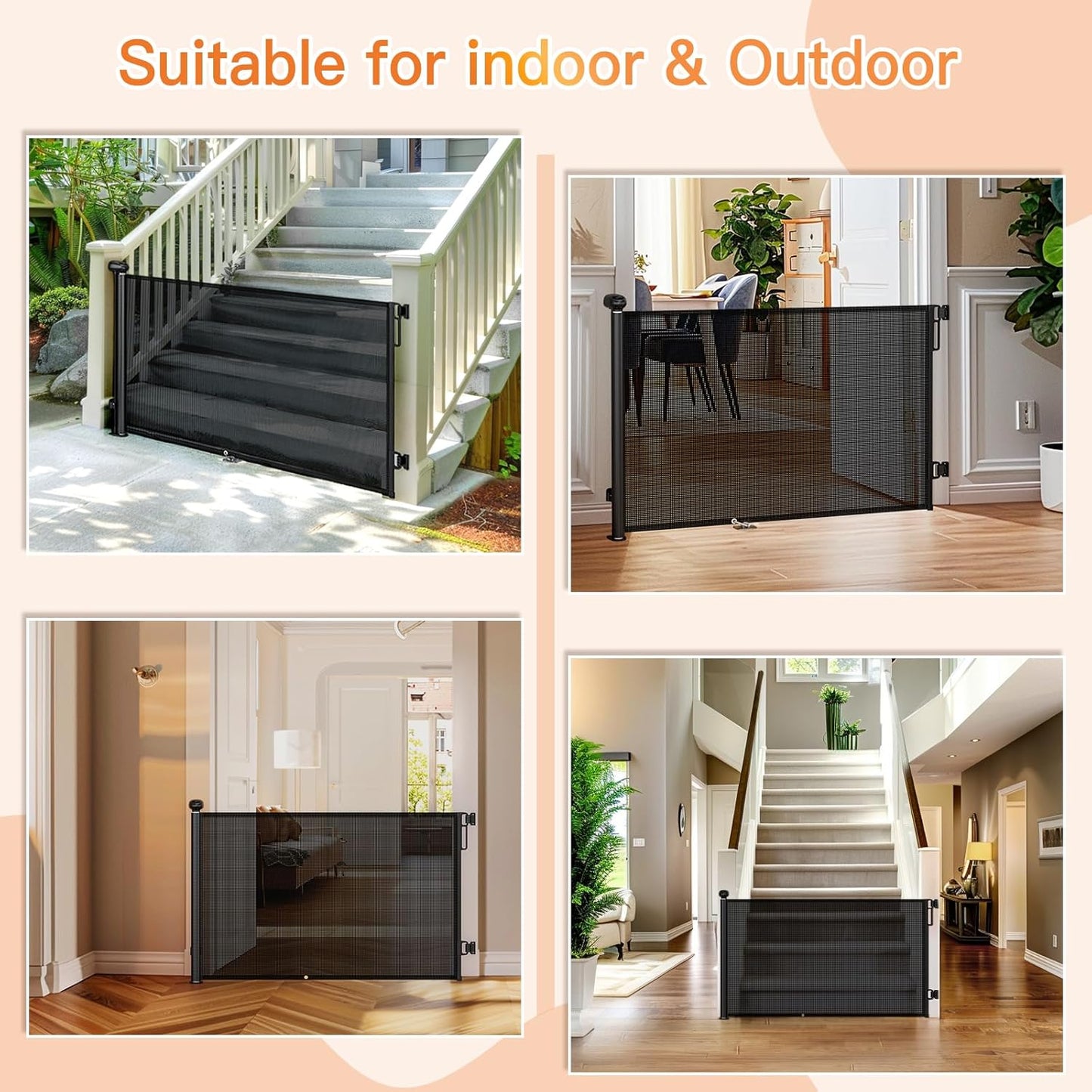 Uamector 138-Inch Extra Wide Retractable Baby Gate & Dog Gate, Reinforced Mesh Safety Gate Adjustable for Large Openings - Stairs, Doorways, Hallways - Indoor/Outdoor Use