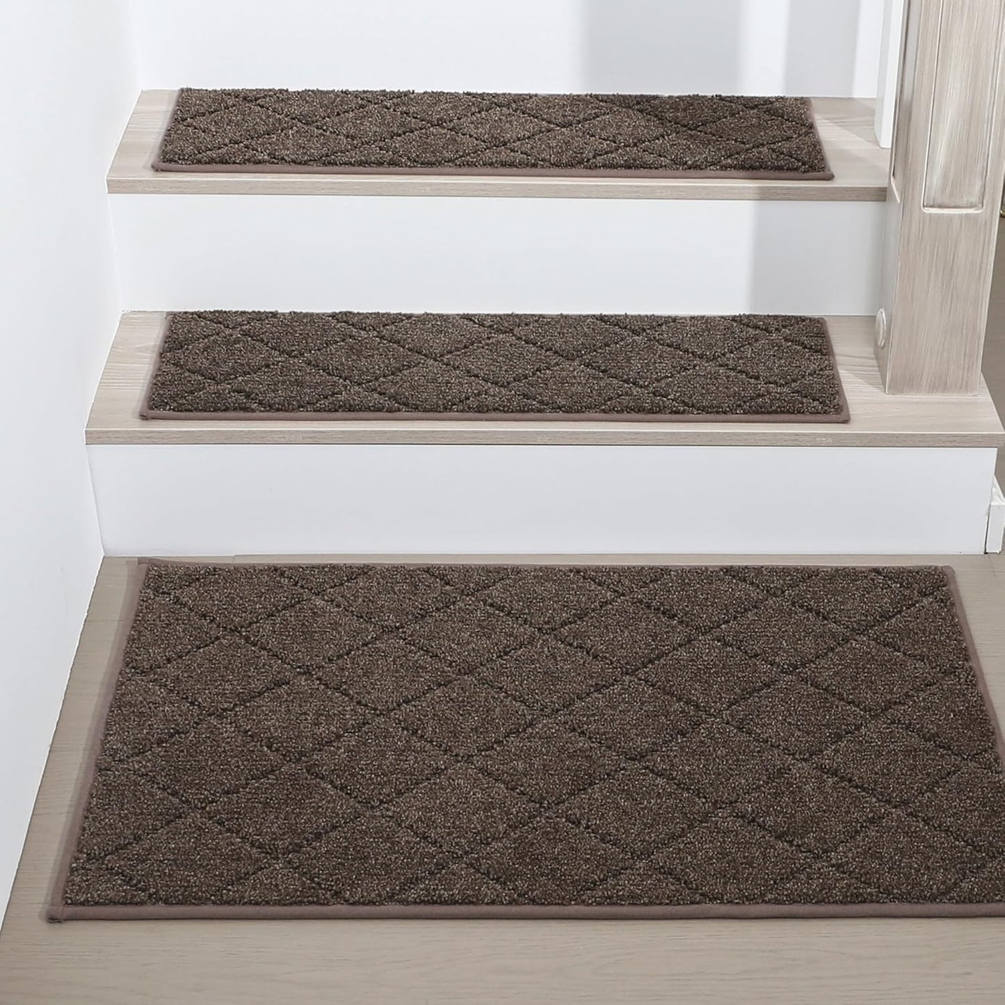 COSY HOMEER Edging Stair Treads Non-Slip Carpet Mat 28inX9in Indoor Stair Runners for Wooden Steps, Edging Stair Rugs for Kids and Dogs, 100% Polyester TPE Backing (7pc, Beige)