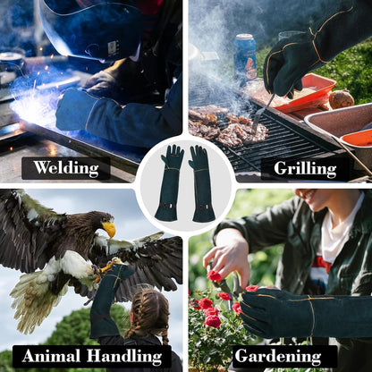 Heavy Duty Animal Handling Gloves - Cat Gloves Bite Proof, Ideal for Dog Training, Falconry, Welding, Gardening - 21.6 inch Grey Black