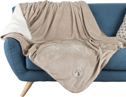 Waterproof Pet Blanket - 50x60-Inch Reversible Sherpa Fleece Throw Protects Couches, Cars, and Beds from Spills, Stains, and Fur by PETMAKER (Gray)