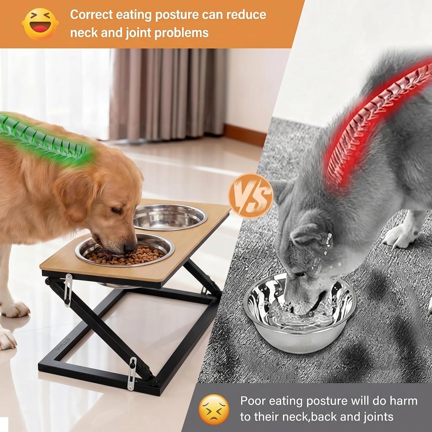 Elevated Dog Bowls, Adjustable Raised Dog Bowl Stand with 2 Stainless Steel Food Bowls 20°Tilted Water Bowls for Medium Small Sized Dogs (Black, Medium)