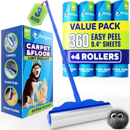 PetLovers Extra Sticky Lint Roller Single Unit 90 Sheets for Pet Hair Removal, Dog and Cat Lint Remover (1 Pack)