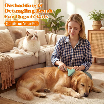 Undercoat Rake & Self-Cleaning Deshedding Brush for Dogs & Cats, Removes Mats & 95% Loose Hair, Grooming Tool for Long Hair Pets - Orange