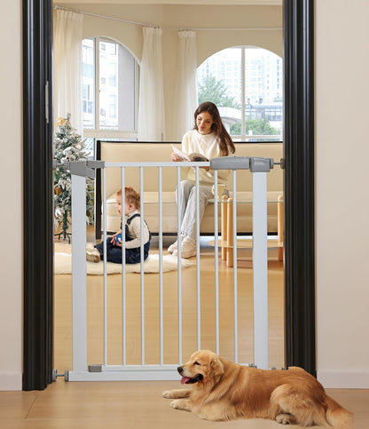 44.72"-46.89" Baby and Pet Safety Gate, 30" Tall Metal Walk-Thru Gate for Doorways & Stairs, Easy One-Hand Open, Dual Lock, Extensions & Wall Mounts Included (Brown, 29"-46" W x 30.5“H)