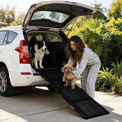 GarveeLife 63 in Long Dog Ramp for Cars, 20 in Wide Folding Pet Ramp for Large Dogs with Non-Slip Surface Portable Dog Car Ramp for SUV Car & Truck, Outdoor Dog Ramp Up to 250 LBS