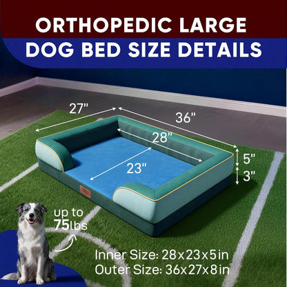 Comfort Expression Orthopedic Dog Bed for Extra Large Dogs 42x30 Inch, Waterproof Egg Crate Foam XL Pet Bed with Removable Bolsters, Dog Couch with Washable Cover & Non-Slip Bottom, Grey - Colors A