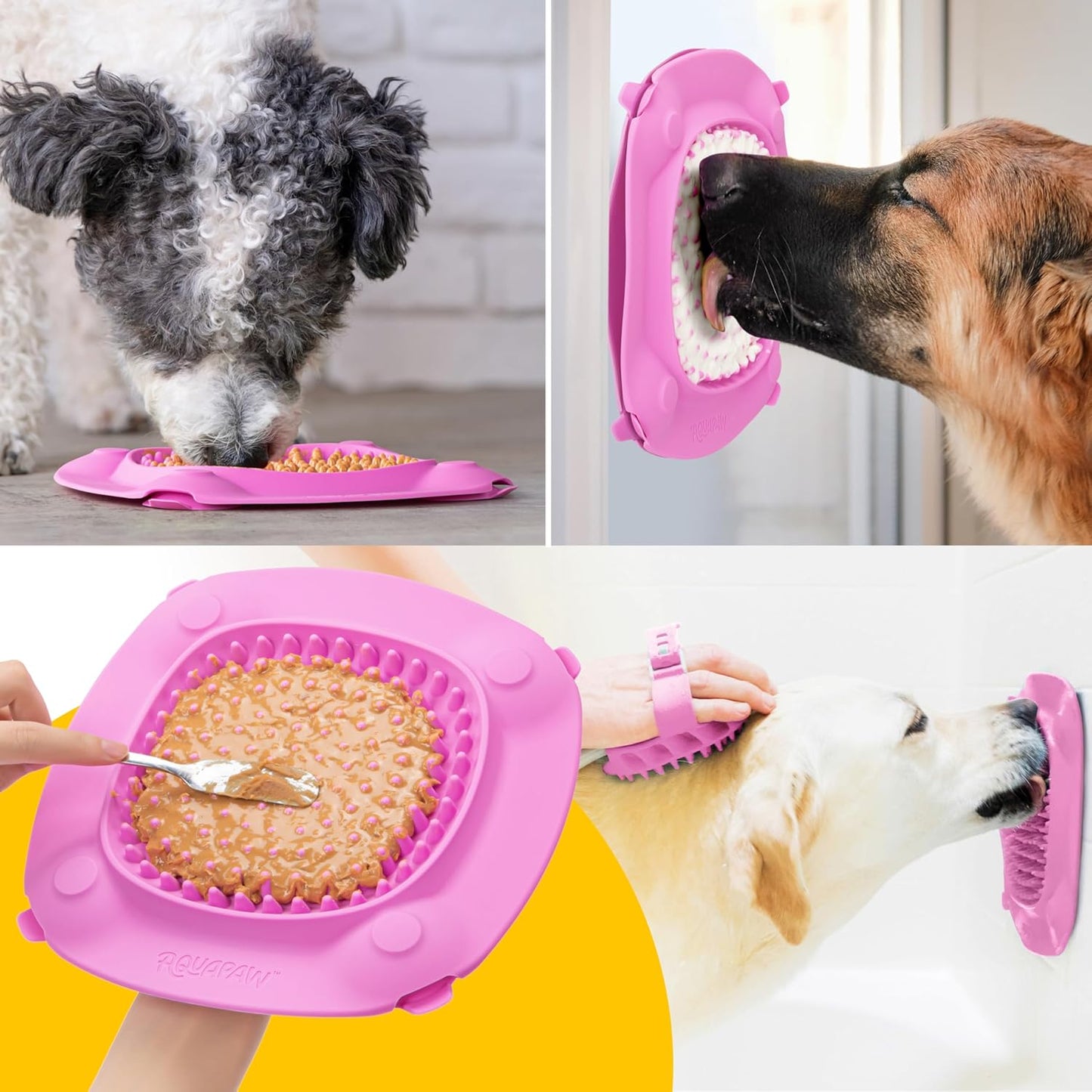 Aquapaw Lick Mat for Dogs 2-Pack, Suction Cup Dog Slow Feeder Pad & Licking Mat for Peanut Butter Treats – Calming Dog Bathing Aid, Stress Relief & Mental Stimulation for All Breeds - Pink
