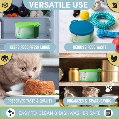 4 Pack Universal Pet Food Can Covers Lids - One fit 3 Standard Size Cans for Cats and Dogs Food Cans - Easy to Clean - Safe Silicone - Pastel Meadow