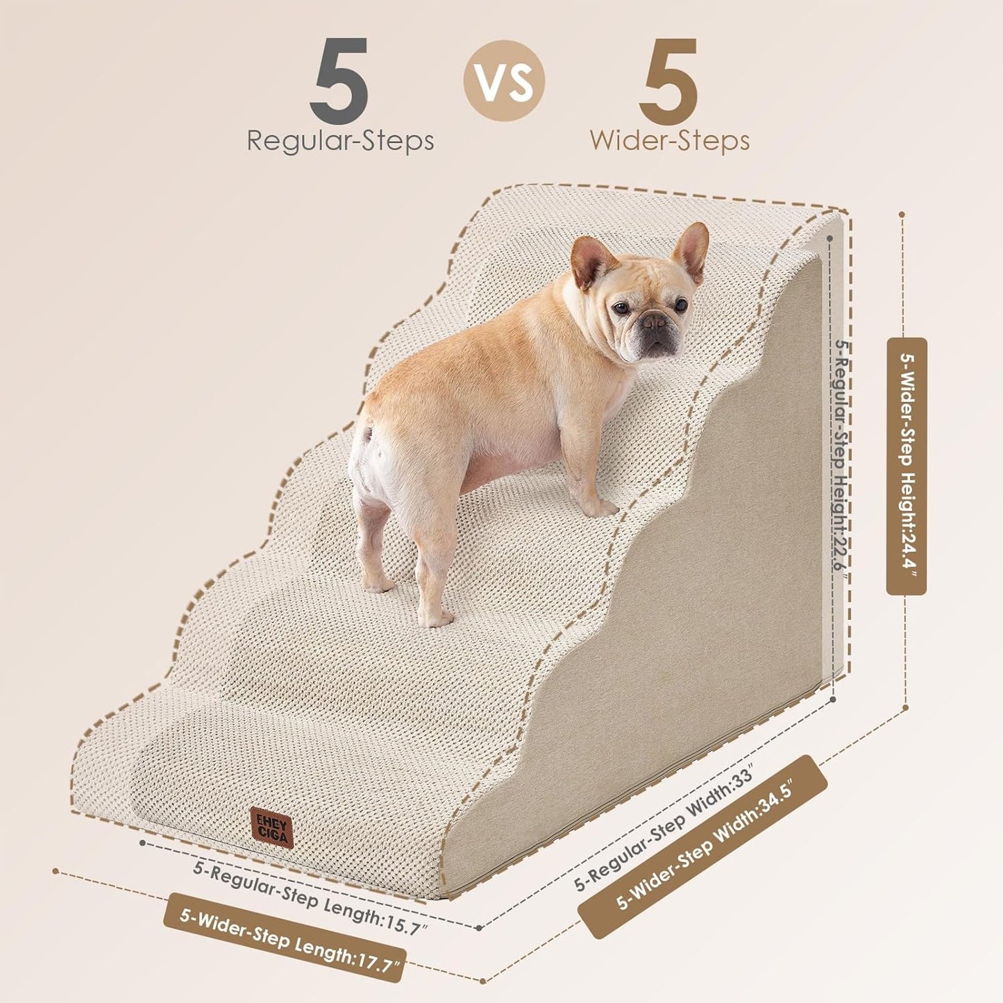 EHEYCIGA Curved Dog Stairs Ramp for High Beds 19.7" H, 4-Step Dog Steps for Small Dogs and Cats, Pet Stairs for High Bed Climbing, Non-Slip Balanced Pet Step Indoor, Grey