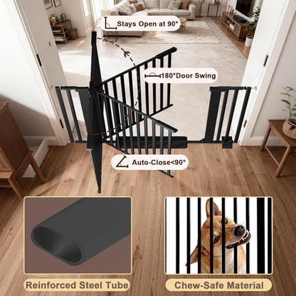 30"-62.5" Extra Wide Baby Gate for Doorways/Hallways,Pressure-Mounted Dog Gate Indoor for Stairs, Auto Close Pet Door for Child/pet Proof Safety, No Need Drilling, White
