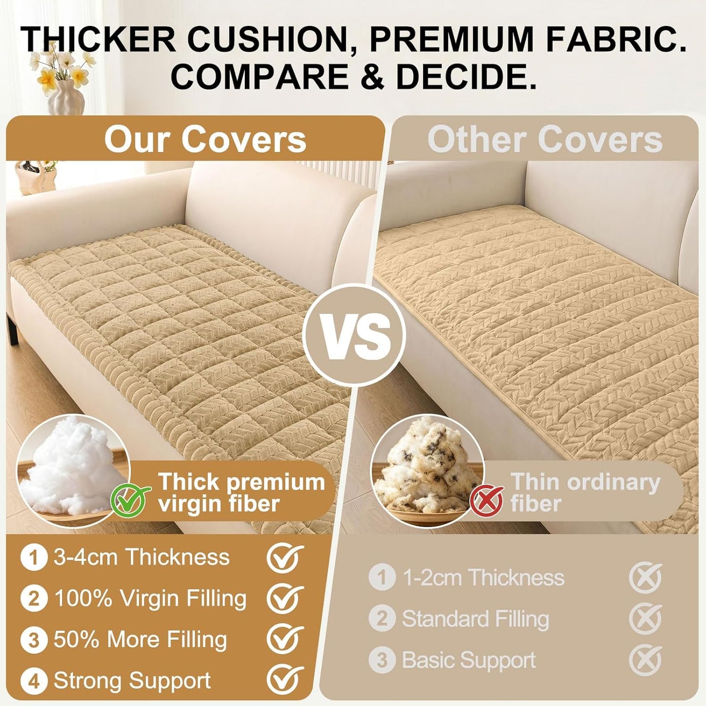 Smiry Non Slip Couch Covers for Dogs, Fuzzy Pet Couch Covers for 2-3 Cushion Sofa Pet Friendly, Soft Sofa Slipcovers Cushion Furniture Protector Washable (Beige, 27.6" x 59")