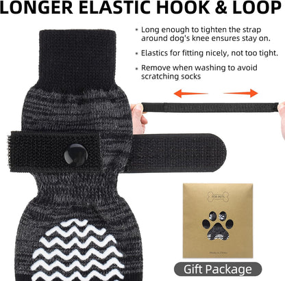 PUPTECK Anti Slip Dog Socks with Double Grippers for Hardwood Floors, Shoes for Hot/Cold Pavement, Boots & Paws Protectors to Prevent Licking, Traction Booties for Senior Small Large Dogs